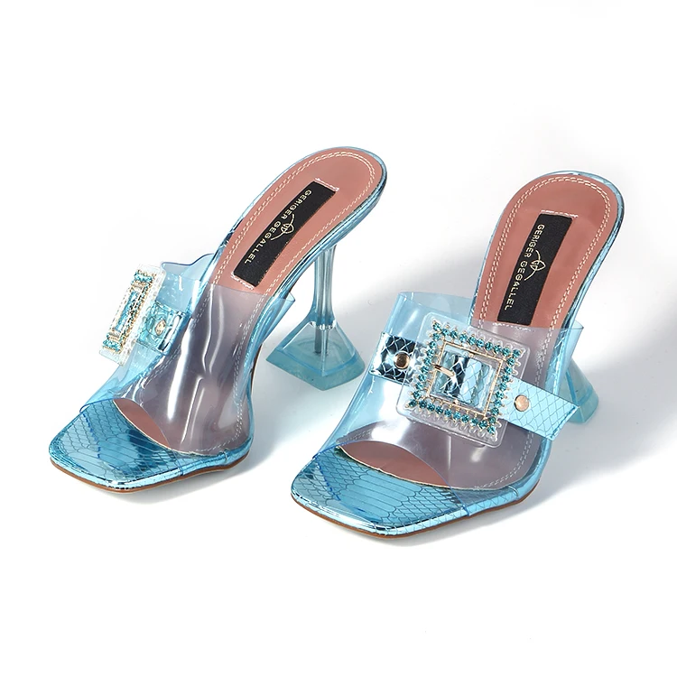 

African Women Pink Transparent Heels Slipper Open Toe Sandals