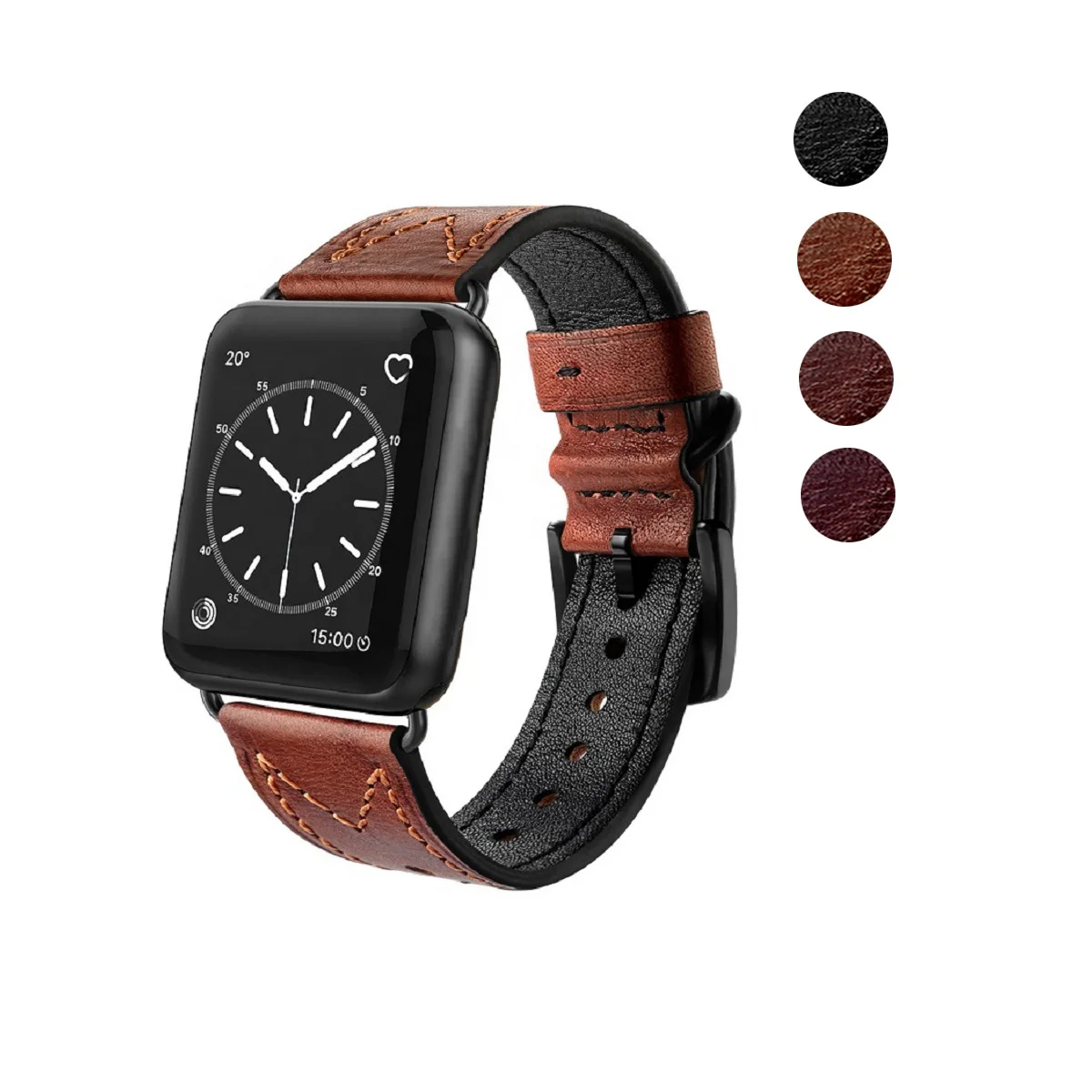 

22mm Nail Design Genuine Leather Wrist Watch Band for Apple Watch Series 1/2/3/4/5 New Straps, Black/brown/coffee/wine red