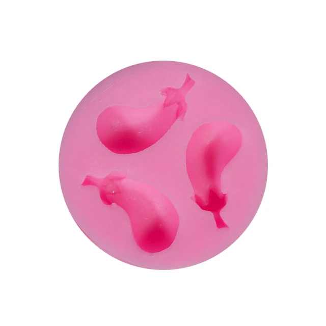 

Hot selling 3d silicone cake chocolate mould 3 eggplant silicone fondant mold, Pink