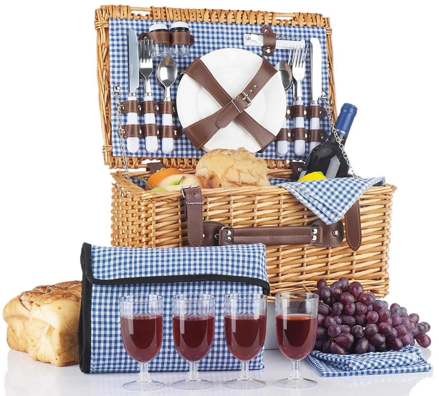 

Picnic Basket Set for 4 Person Table Set Plates Picnic Supplies Summer Kit Flatware Set