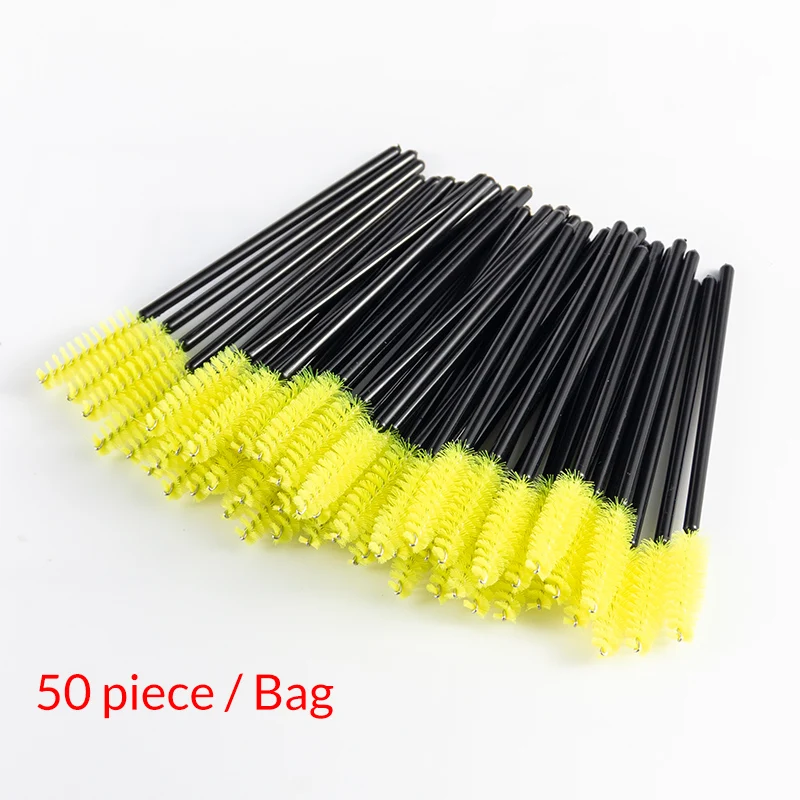 

50Pcs Eyelash Eye Brow Mascara Portable Makeup Brush Set, Black, pink, yellow