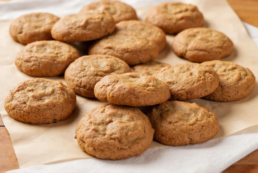 Perfect molasses ginger cookies on cooling rack showing soft centers and slightly crisp edges, golden brown color, with visible spice specks