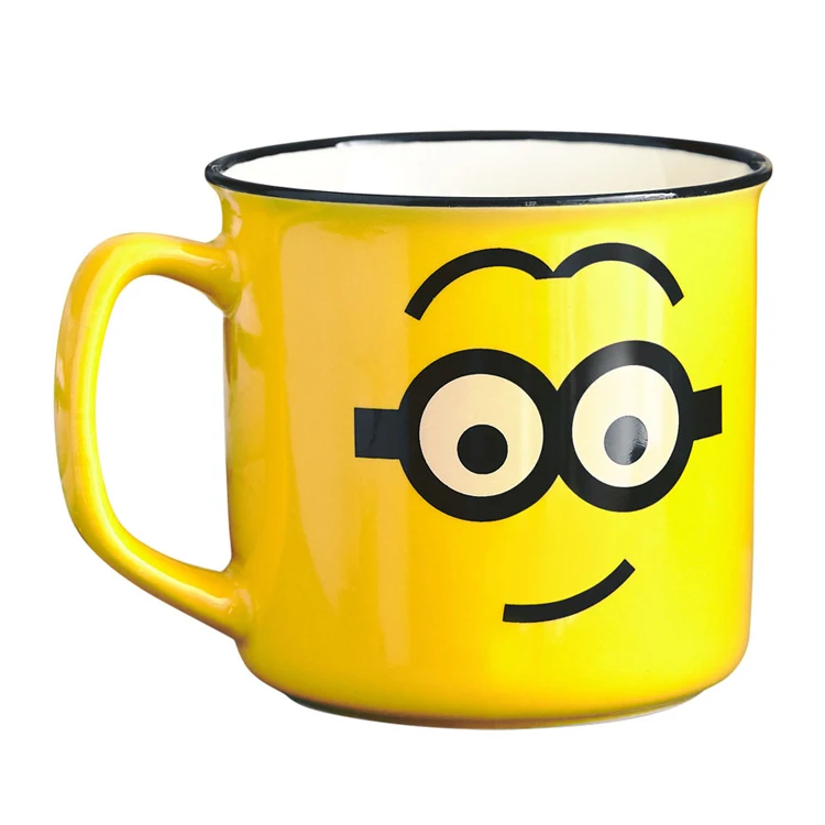 

yellow colored custom design logo carton minions 15oz ceramic enamel mug