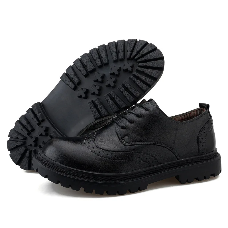 

2021 European Leather Shoes Men'S Formal Safety Shoes Office Shoes Casual Leather Gentleman Sneakers, Black brown