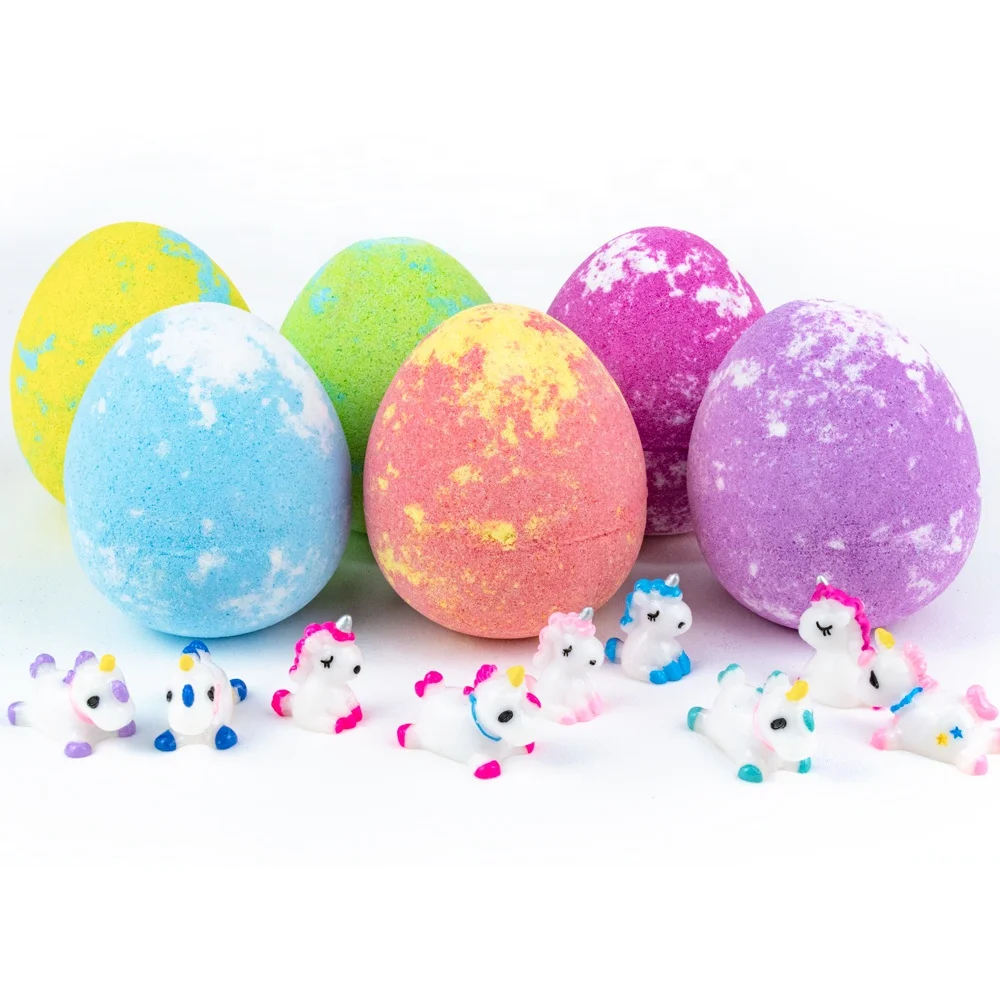 

Wholesale Private Label Vegan Natural Bubble Egg Fizzies Bath Bombs With Surprise Unicorns Toy Inside