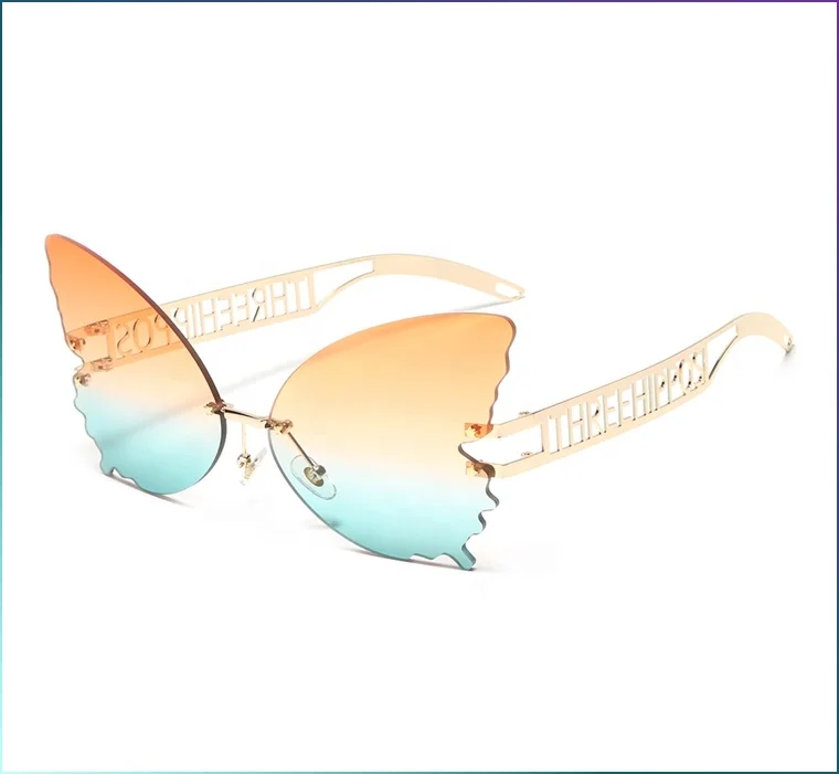 

Timepieces acuvue no prescription Big Butterfly shaped sunglasses metal frame Rimless Shades Colorful party Sun Glasses chashma, 6 colors