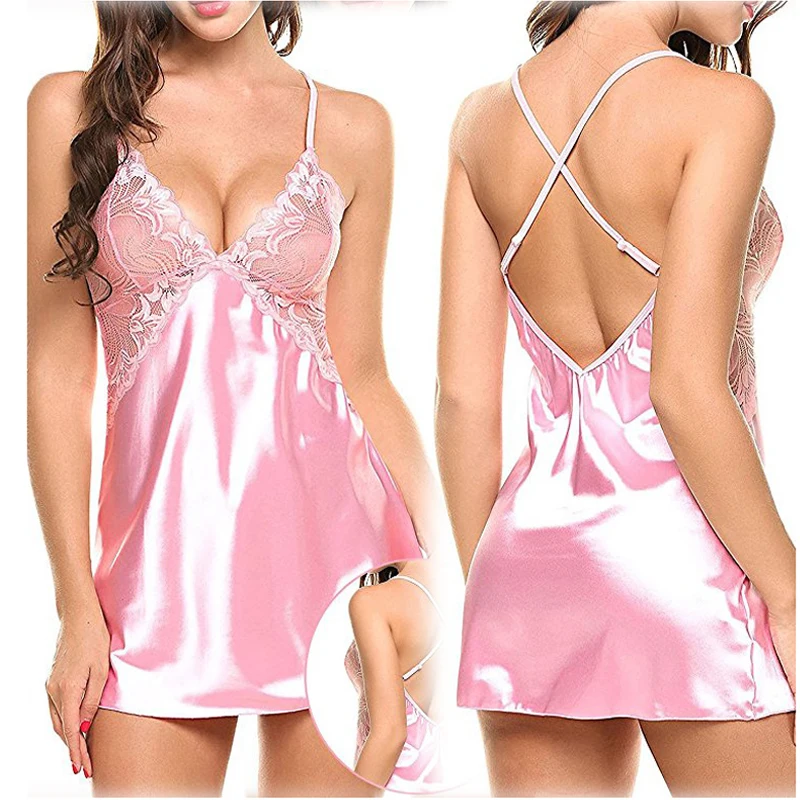 

Lace sexy lingerie back cross strap sleepwear lingerie nightdress pyjamas for girls women summer sleeping dress 9 colors