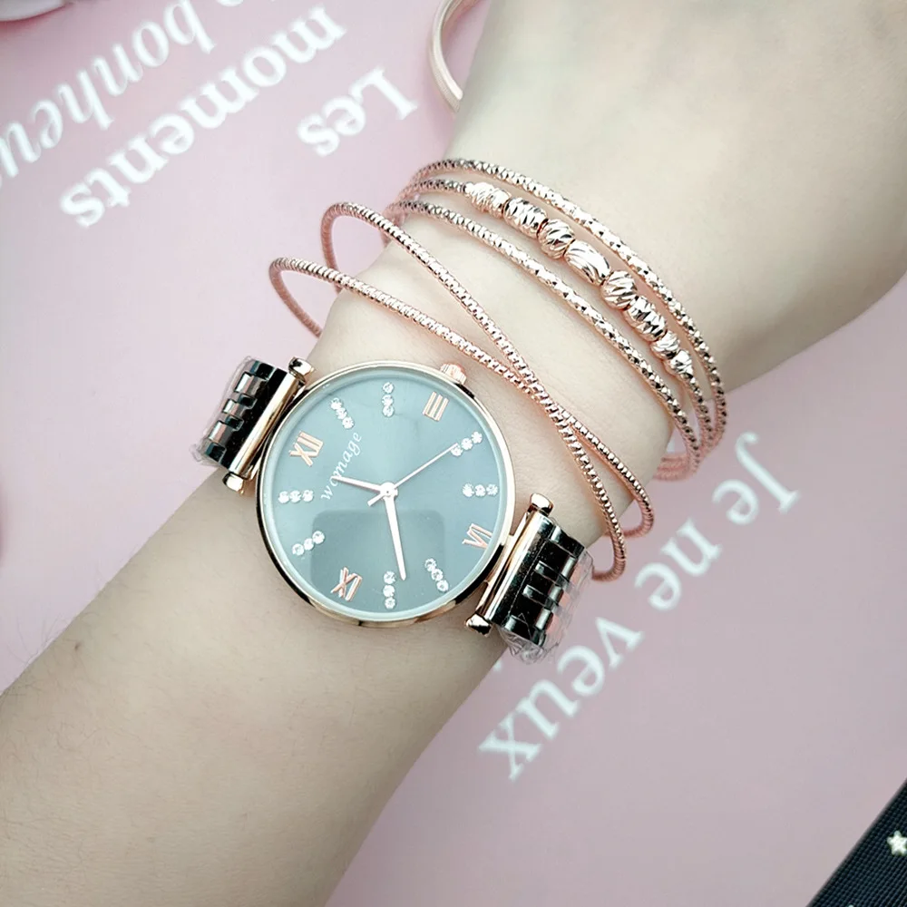 

3pcs girls watch and bracelet sets ins vintage diamond women watch brand, As pic