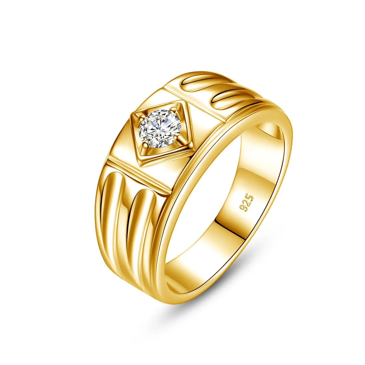 Quality Jewelry OEM Engagement Wedding Christmas Gifts 0.3ct Moissanite 925 Silver Gold Rings for Men