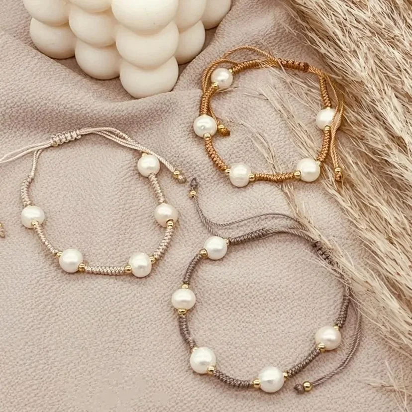 KKBEAD Natural Pearl Handmade Braided Bracelets Adjustable Vintage Bracelets Women