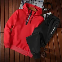 

Patchwork Men's Sportswear Sets Autumn Winter Hooded Thick Male Casual Tracksuit Men 2 Piece Mens Jogger Set