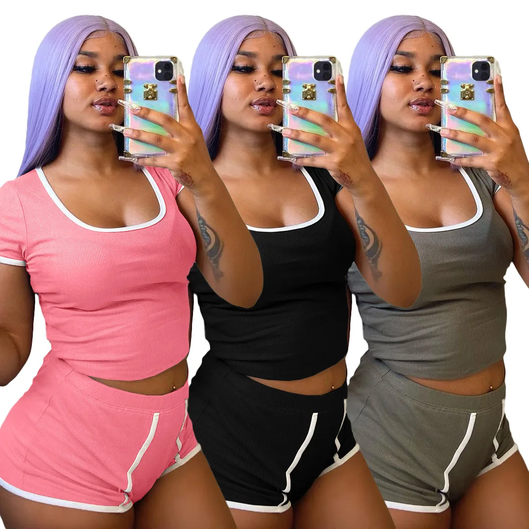 

Factory customized two piece pajama set women two piece sets t-shirt shorts summer lounge wear pajama two piece set, Picture shows