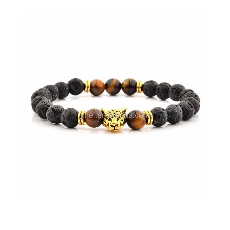 2020 Trendy Black Fashion Panther Head Black Agate Nature Onyx Beads Bracelet for Men.jpg