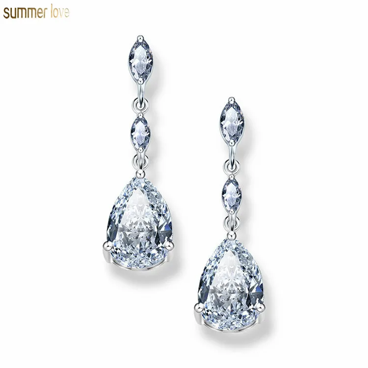 

Cubic Zirconia Luxury Bridal Bridesmaid CZ Crystal Water Drop Women Dangling Stud Earrings Jewelry