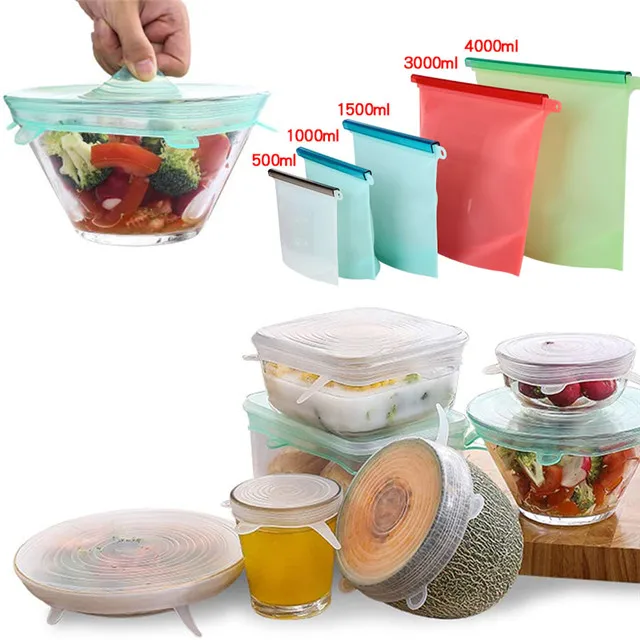 

1000ml 1500ml Bpa Free Leakproof Fresh Vacuum Ziplock Reusable Silicone Food Storage Bag Silicone Stretch Lids, Any pantone color