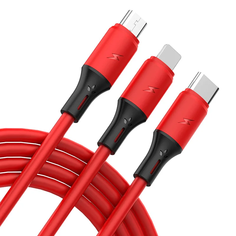 

2020 High Quality New Muti Colorful Soft Liquid Silicone 3 in 1 Usb Charging Cable