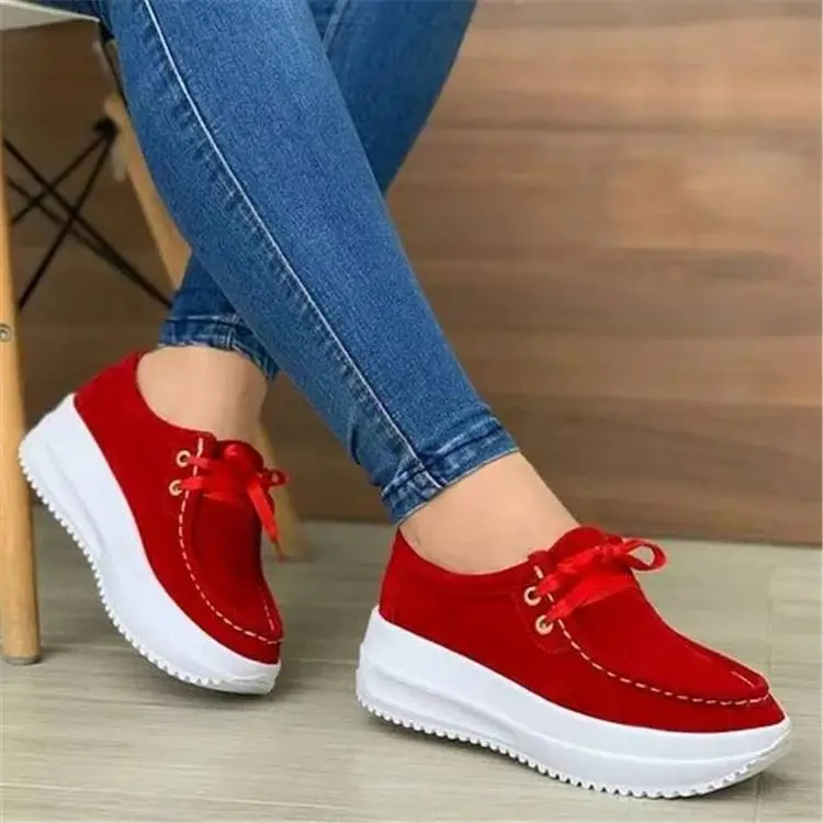 

Ins Hot Sale Ladies Casual Thick Bottom Platform Sneakers Women Lace Up Wedge Heels Loafers Shoes 2021, Black,red,yellow,brown,blue