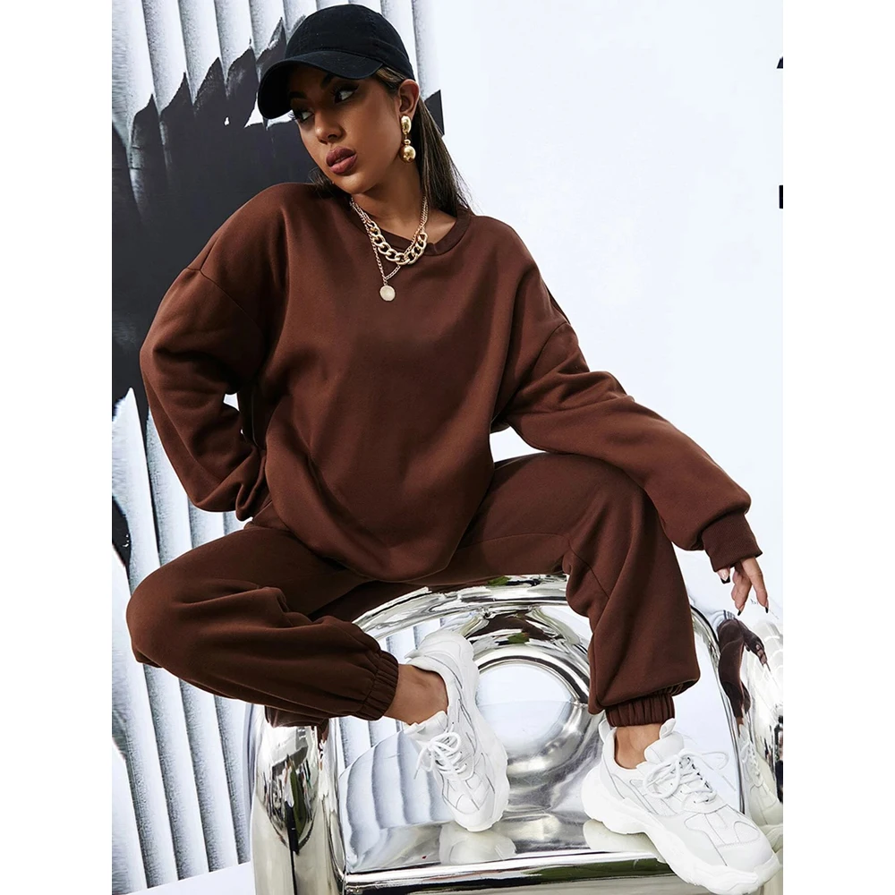 

High quality women sweatshirt sets 2022 custom logo two piece set sweatshirt women plain clothing set