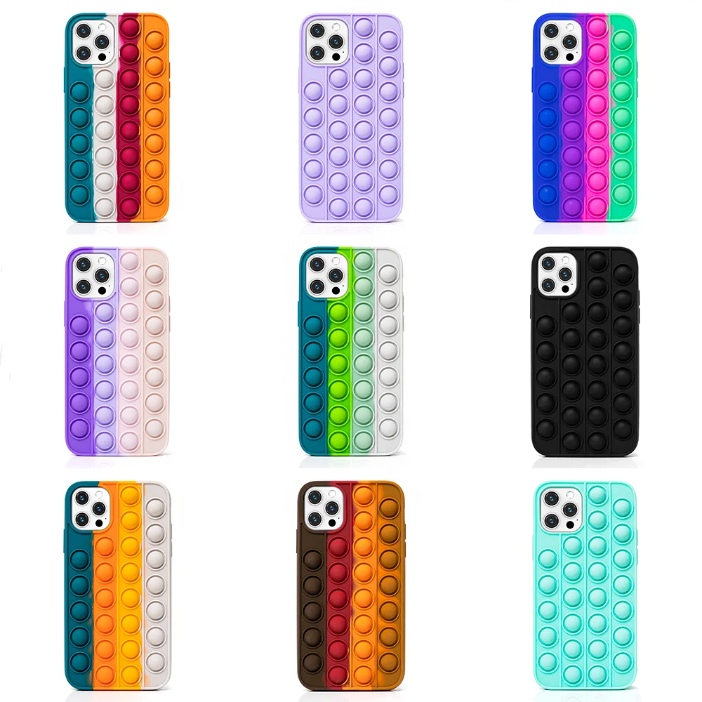 

Toy phone case push bubble silicone new pop it 3D anxiety relief autism squeeze toy soft cover for iphone 12 pro, Colourful