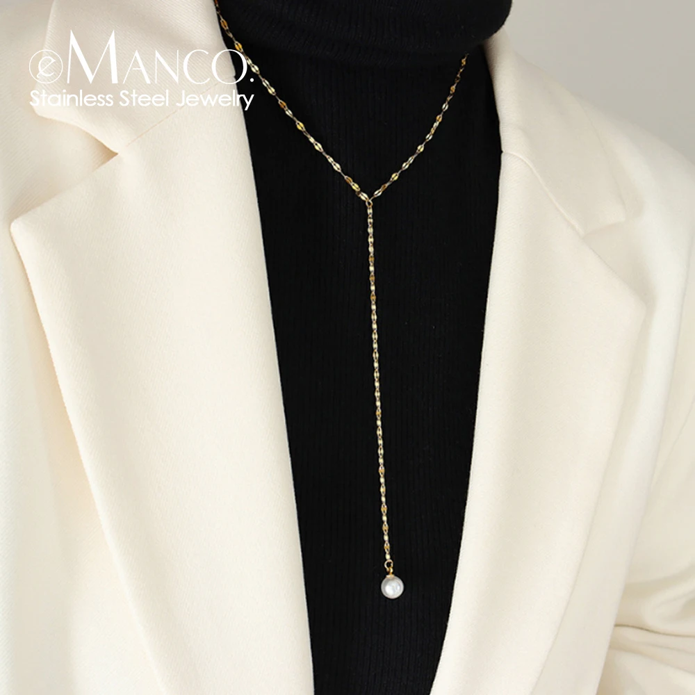 

eManco New Arrival Imitation Pearl Y Stainless Steel Clavicle Necklace Round Pearl Wedding Necklace Wholesale