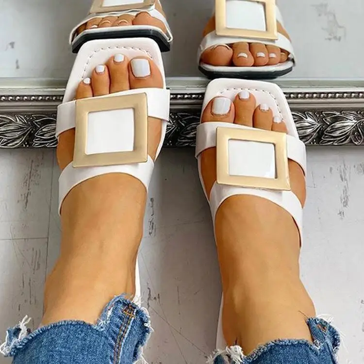 

2021 High quality summer new arrivals shoes europe american fashion hollow out square mouth women out street flat sandals, Black, white