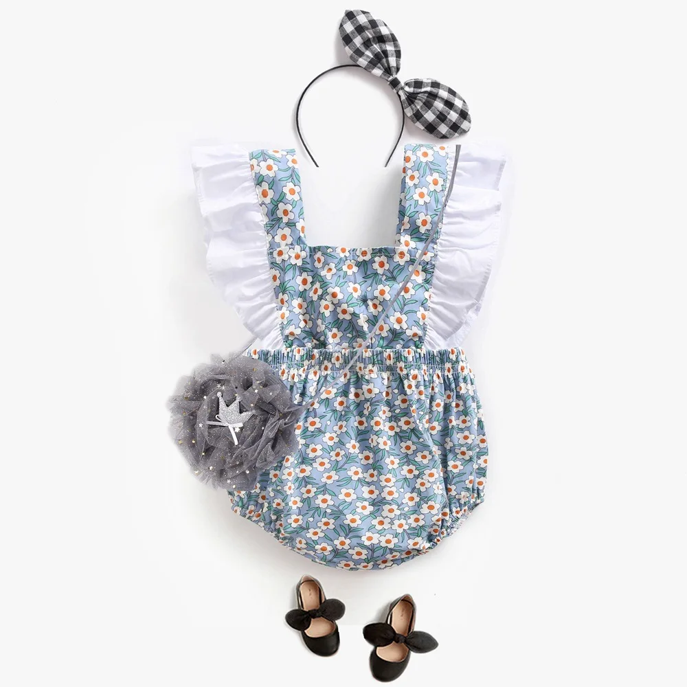 

Square Collar Yellow Floral Baby Girls' Ruffle Rompers Baby Girl Romper Baby Clothes Newborn