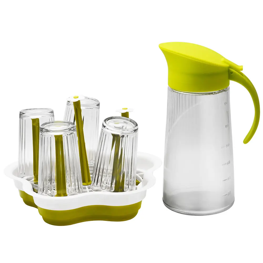 

Clear Glass Drinking Set Glass Jug Pitcher Set with Stand