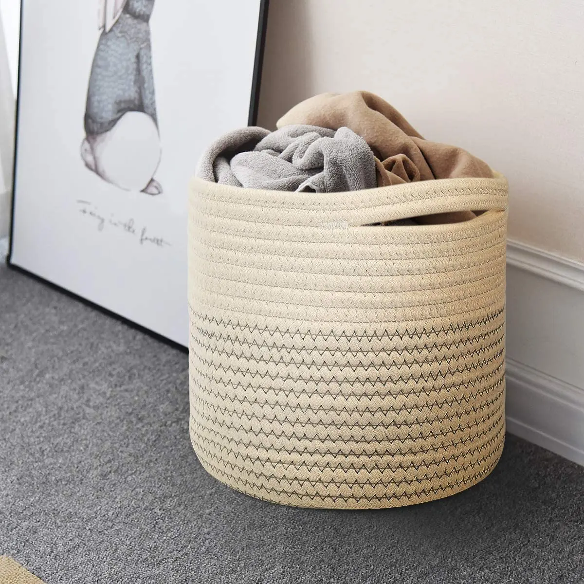 

Large Cotton Rope Basket Hand Woven Baby Laundry Blanket Basket Nursery Storage Bin Round Woven Basket Decor Clothes Hamper