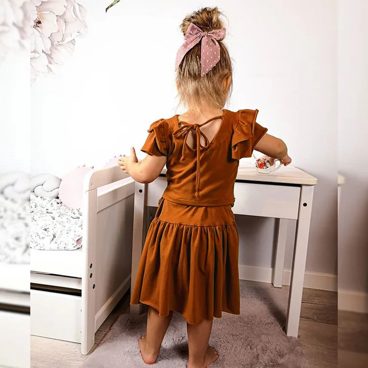 
New Design Summer Baby Girl Outfits Sleeveless T Shirt Ruffle Skirt 
