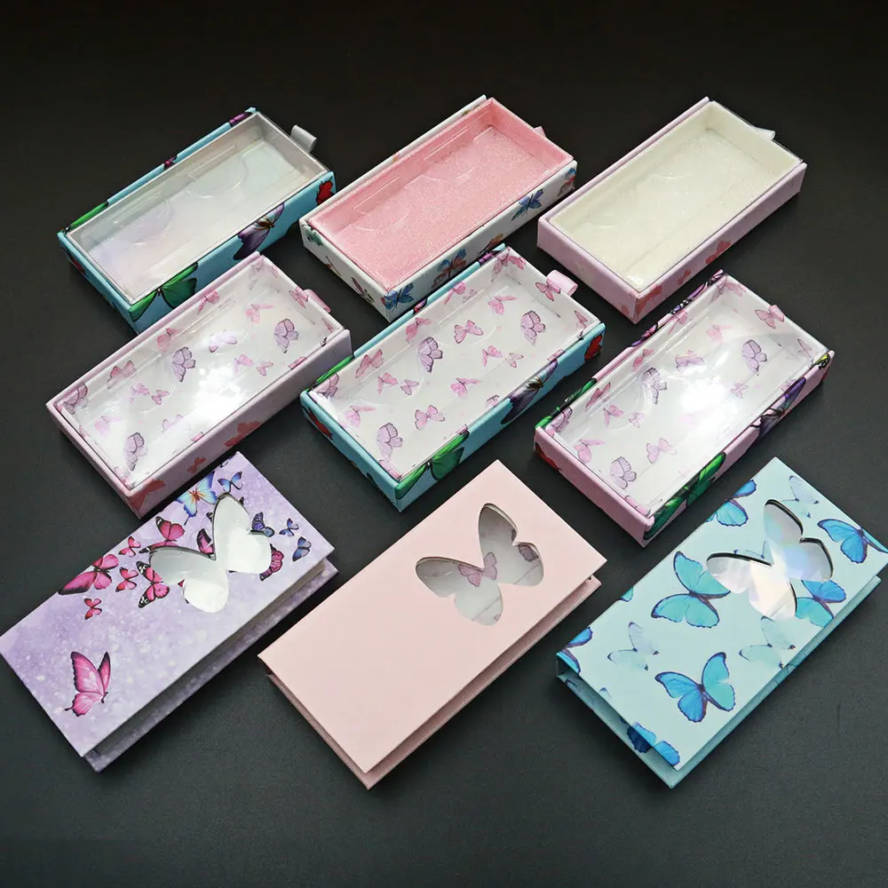 

New design beautiful butterfly lash package box private label 3d mink eyelashes with customize box square window makeup vendor, Colorful