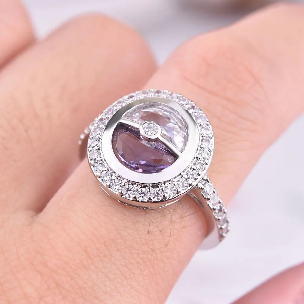 

New Pokemon Cute Silver Color Ring with Zircon Stone for Women Wedding Engagement Fashion Jewelry