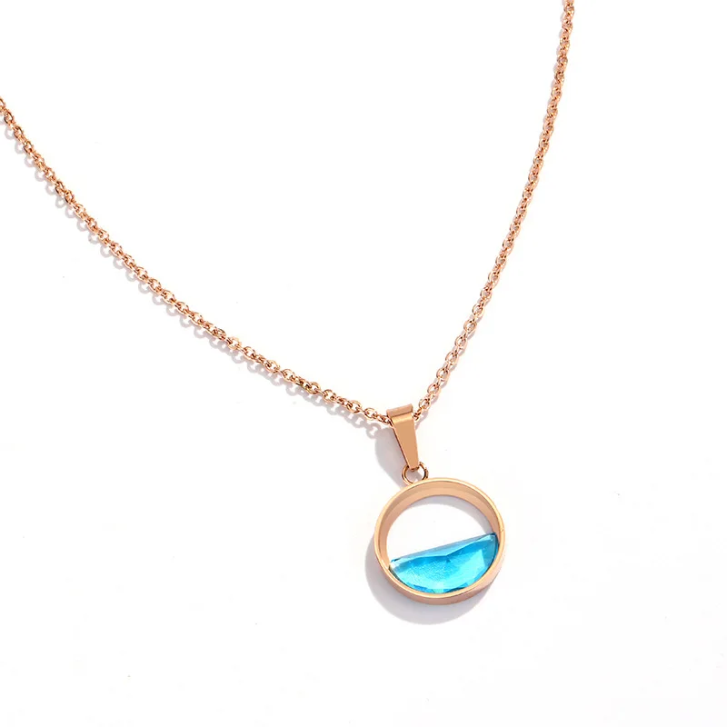 

Stainless Steel Plated 18K Gold Water Pendant Necklace Titanium Steel Necklace Blue Crystal Pendant Jewelry Necklace for Women, Color for choice