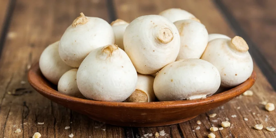 A basket full of fresh white mushrooms