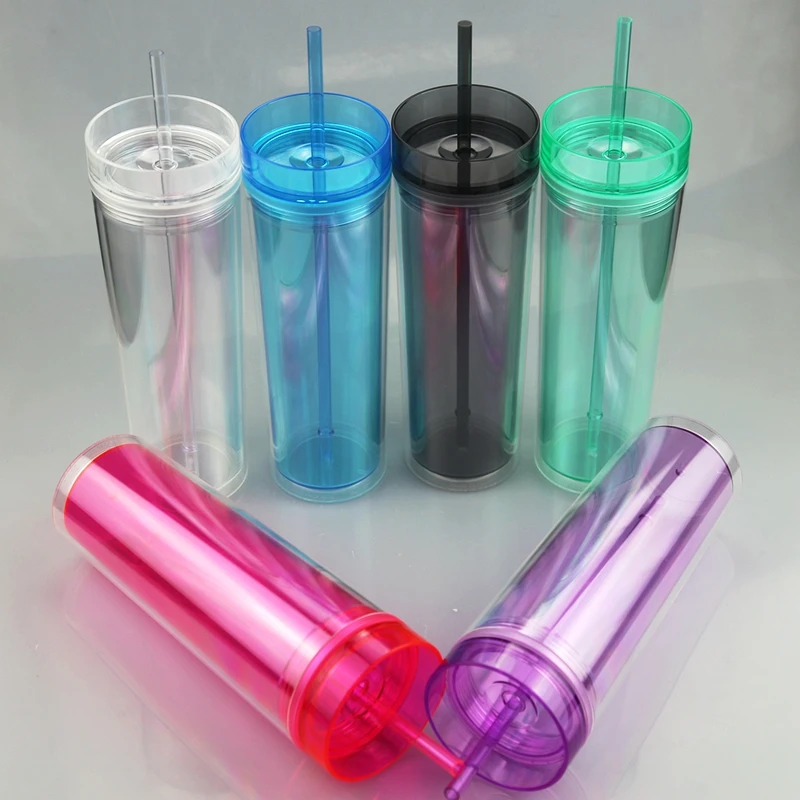 

Wholesale US warehouse RTS 16oz reusable cups clear acrylic tumbler skinny tumbler cups with lids and straws, 6 colors