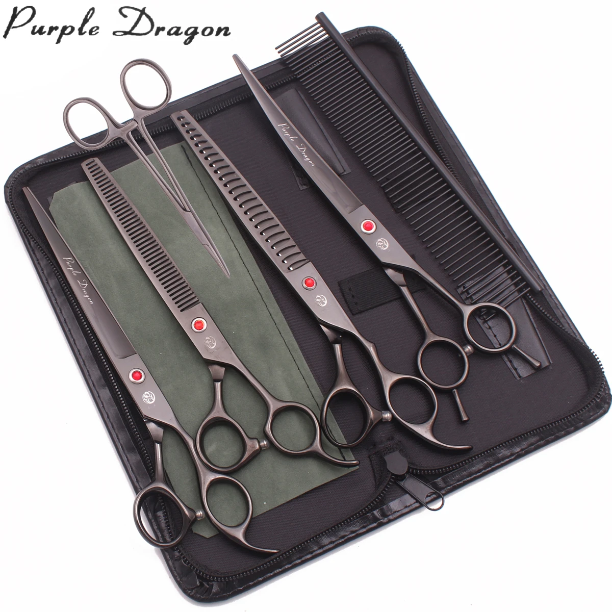 

Dog Grooming Scissors Kit Black 8.0" Purple Dragon Japan Steel Pet Curved Scissors Cat Thinning Scissors Straight Shears Z3015