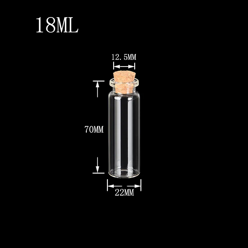 
22x70mm 18ml Small Glass Crafts Bottles With Corks Mini Perfumes Bottles Tiny Vials Jars Containers Borate glass Jars 