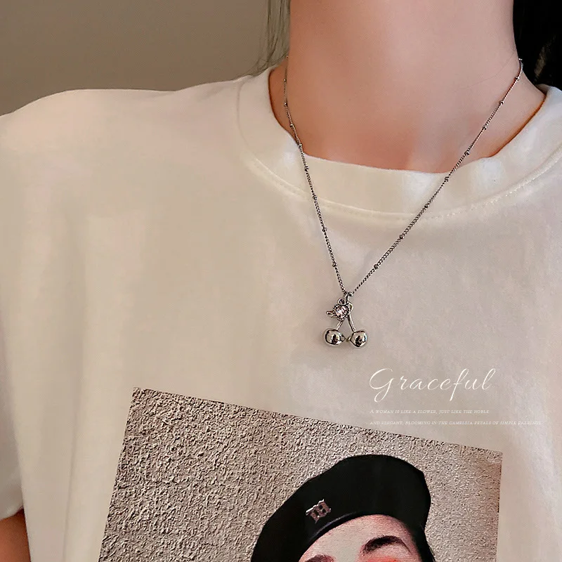 

fashion crystal heart cherry pendant necklace