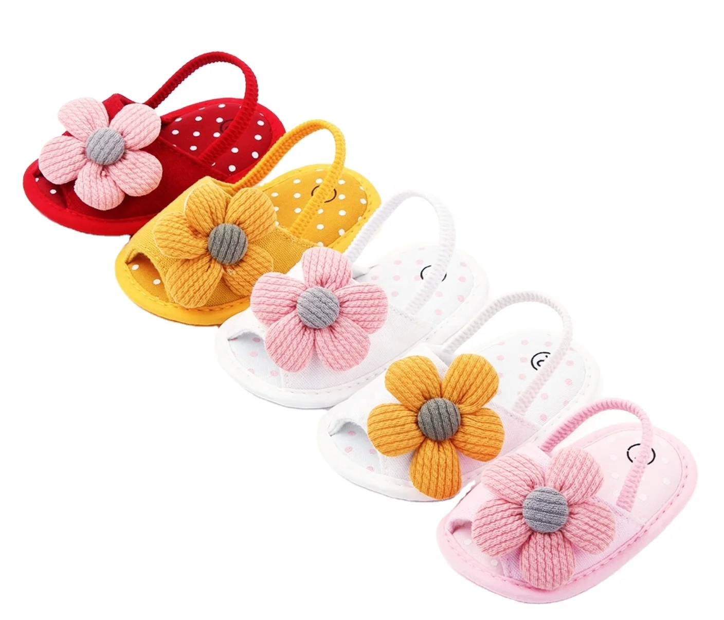 

Manufacturer Supplier Breathable Soft Sole Cotton Baby Girl Sandals With Flower, Yellow/red/pink/pink and white/yellow and white