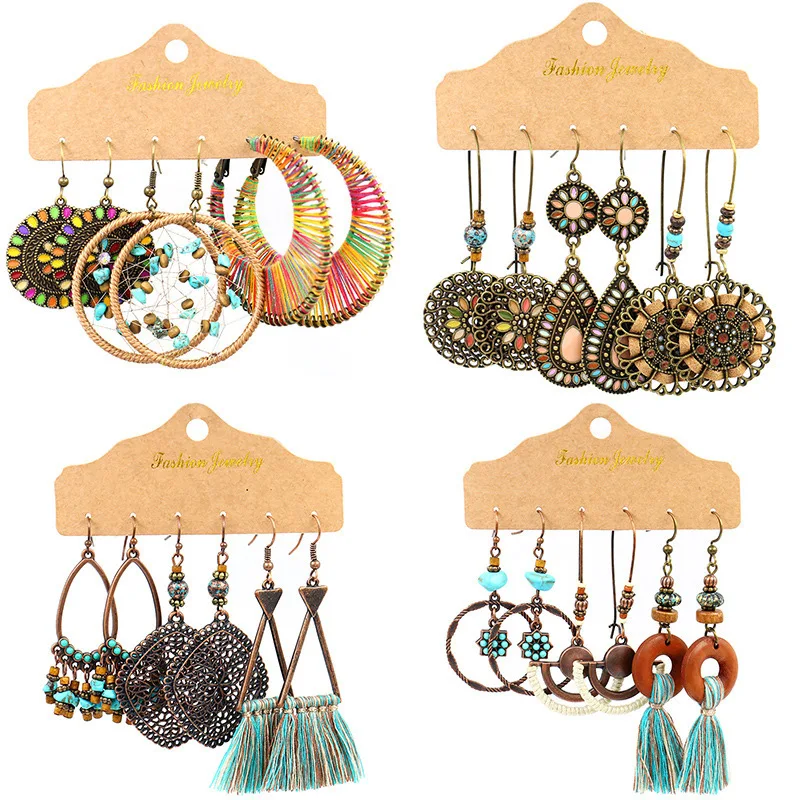 

geometric handmade bohemian vintage ethnic big Drop tassel turquoise earring jewelry, Multiple colour