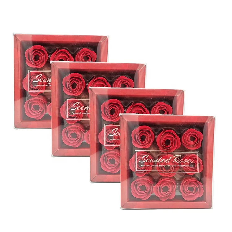 

4 Boxes (36 Pcs Total) of Flora Scented Soap Rose Flower Best Gift for Anniversary/Birthday/Wedding/Valentines Day, Red