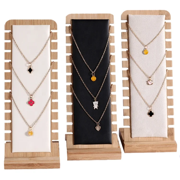 

necklace display wood stands shelves wooden model board for jewelry, jewelry rack, Black skin,white skin,beige velvet