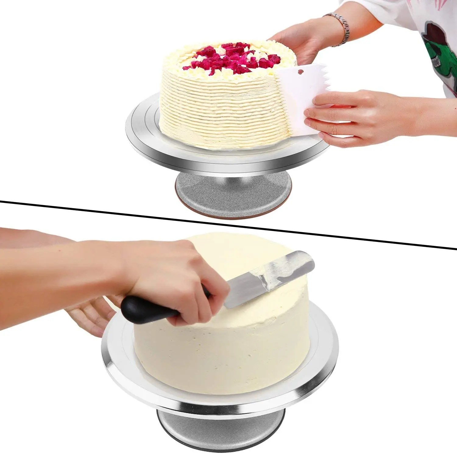 

Heavy Duty Aluminium Alloy Revolving Rotating Metal 12 Inch Cupcake Decorating Cake Turntable for Home Baking Pans Tools, Silver