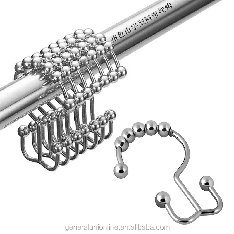 

12 set of stainless steel double roller glide hook for bathroom shower curtain hooks rings used shower curtain, Picture
