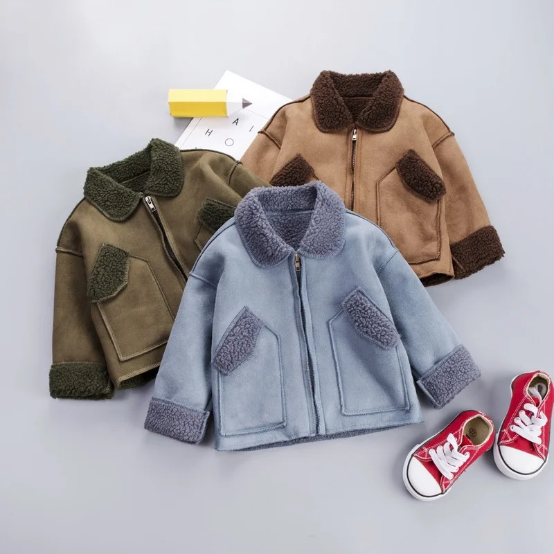 

B62390A Autumn and winter boy fleece jacket winter children jacket fashion Korean version coat, Gray/brown/green