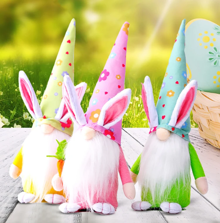 

Ornaments Home Easter Gift Toy Decoration Long Hat Colorful Dwarf Doll Elf Doll Easter Gnome Bunny, Yellow, green, pink