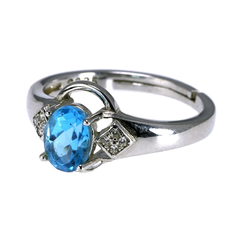 

Natural Stone Jewelry Blue Topaz Ring 925 Sterling Silver Gemstone Ring