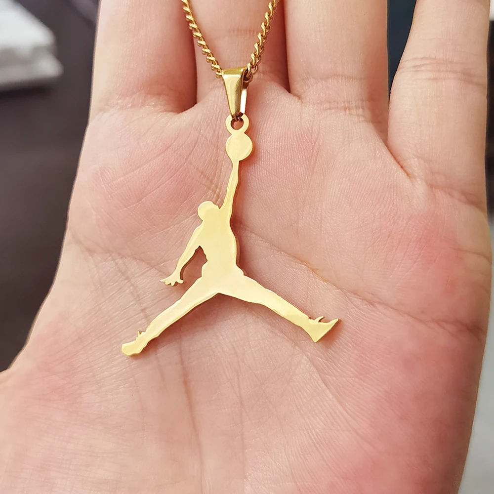 

Gold Stainless Steel Jordan Pendant Necklace Air Jordan Sneaker Charm Hip Hop Urban Street Kobe T Mac Logo Name Chain 2022 New, Gold sliver rose gold