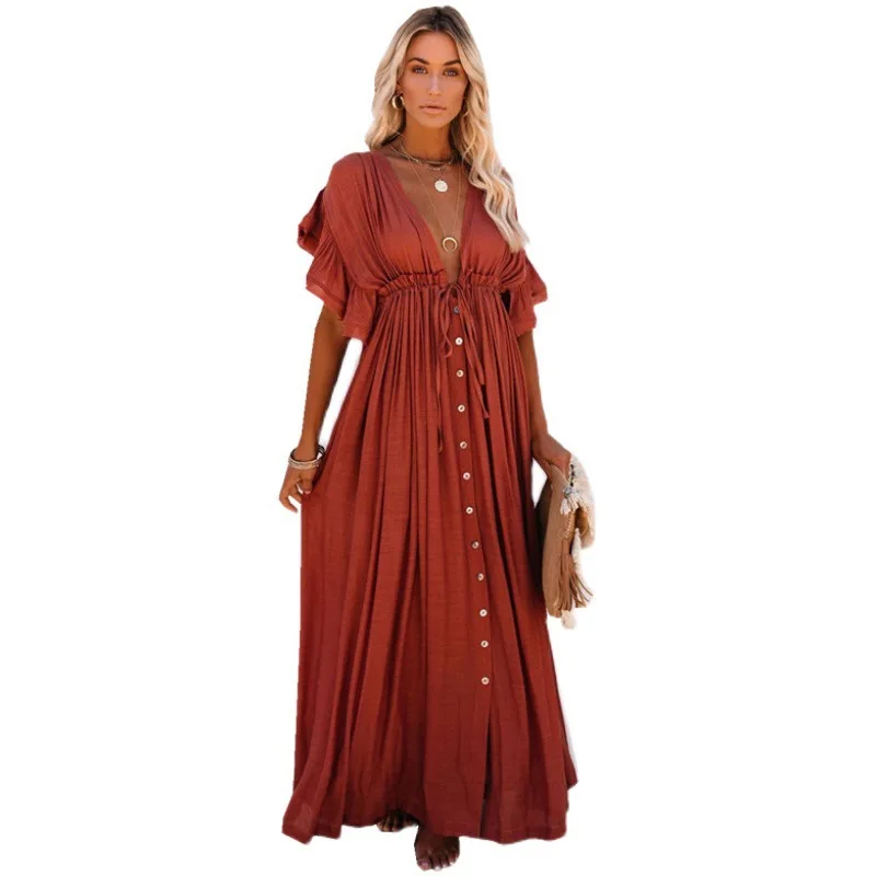 

Wholesale 2021 Spring and Summer Fashion Elegant Temperament Women's Dress Beach Vacation Sunscreen Bikini Long Dress, Picture color