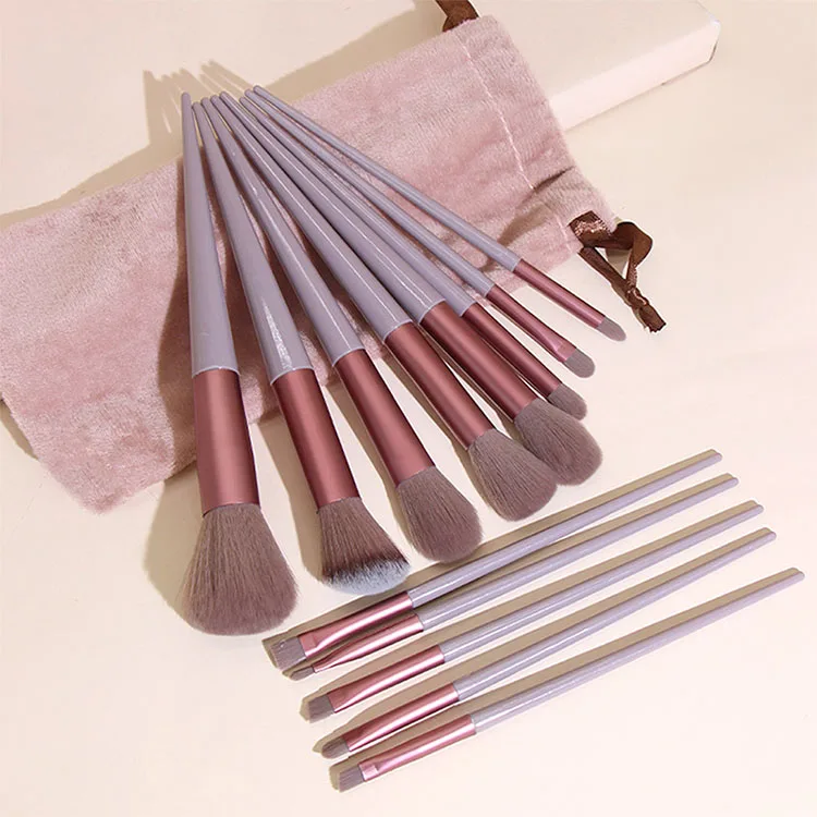 

13pcs High Quality Face Contour Synthetic Hair Plastic Handle Makeup Brushes Kabuki Foundation Brush Makeup Brush Set With Pouch