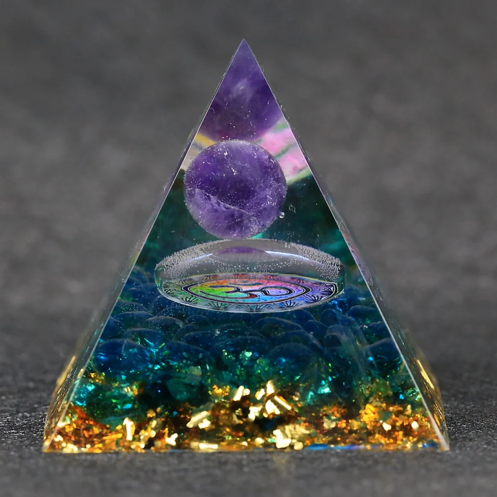 

2021 new arrive Orgonite Pyramid Amethyst beads Sphere With OM Natural Stone Shimmer Spectrolite Stones Reiki Chakra Jewelry